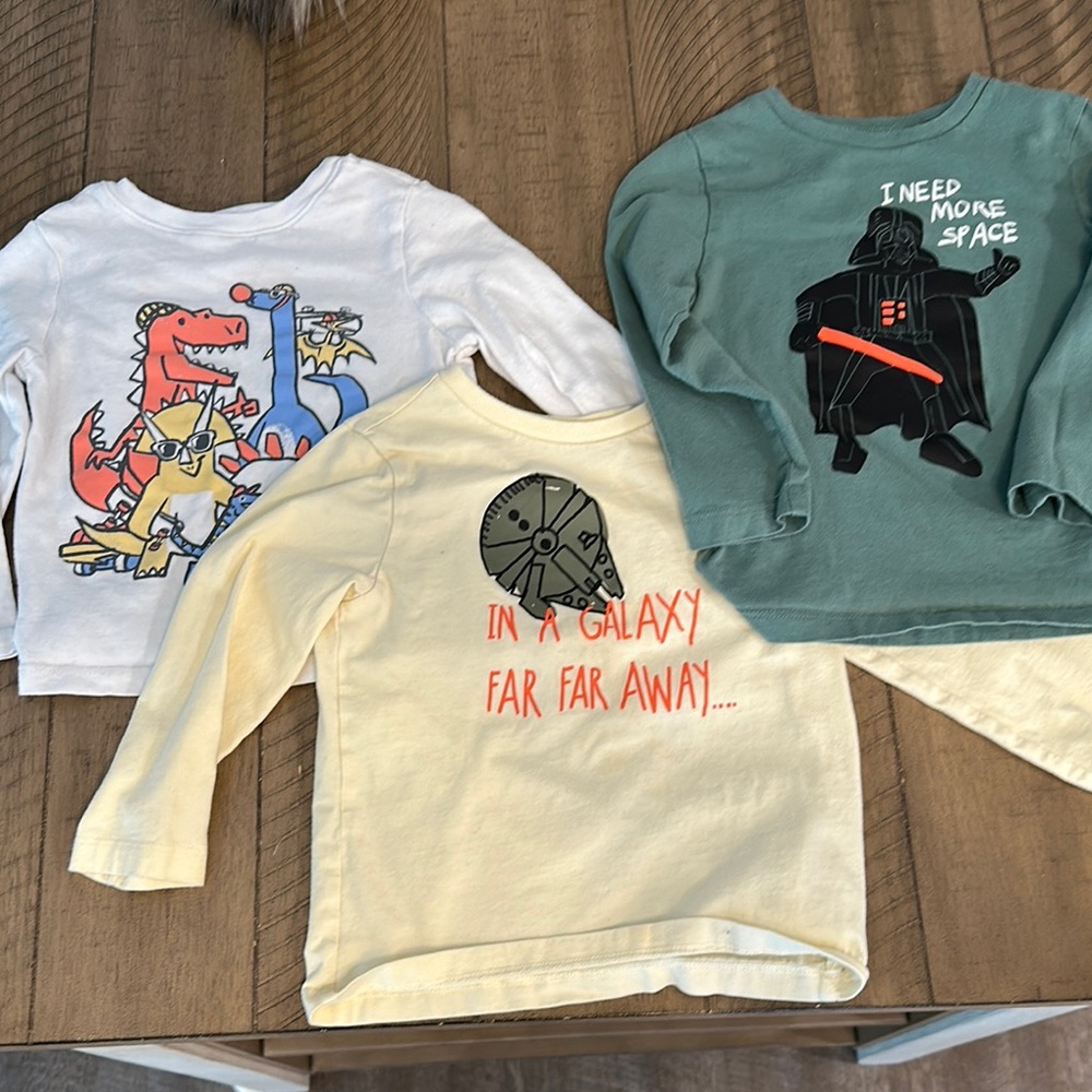 Star Wars Kids Long Sleeve Tops - Green and Yellow; White Dino long sleeve tee.